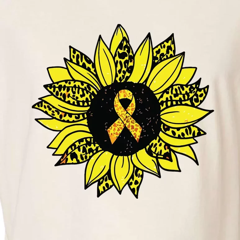 Childhood Cancer Awareness Yellow Sunflower Gold Ribbon Garment-Dyed Women's Muscle Tee