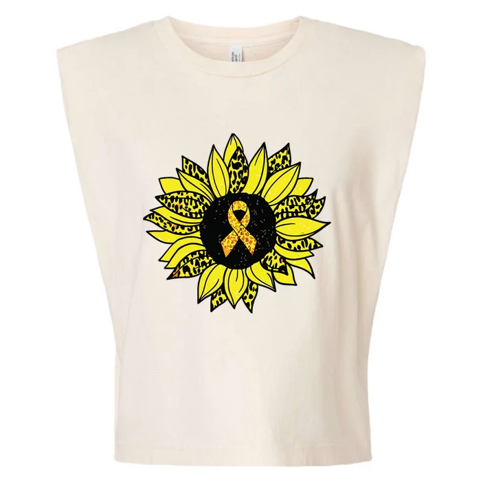 Childhood Cancer Awareness Yellow Sunflower Gold Ribbon Garment-Dyed Women's Muscle Tee