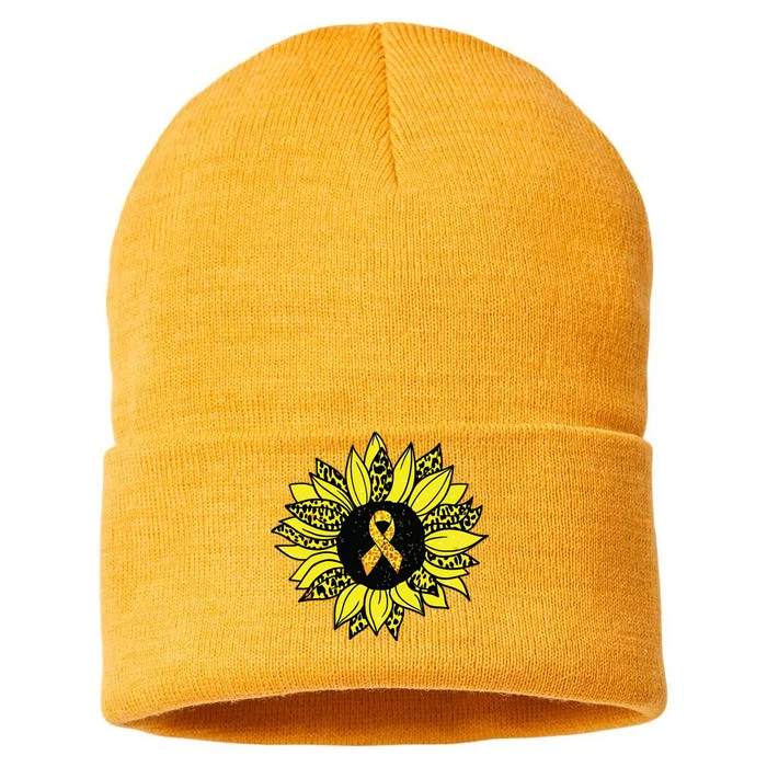 Childhood Cancer Awareness Yellow Sunflower Gold Ribbon Sustainable Knit Beanie