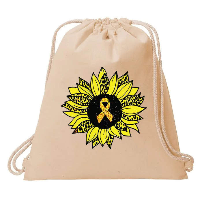 Childhood Cancer Awareness Yellow Sunflower Gold Ribbon Drawstring Bag