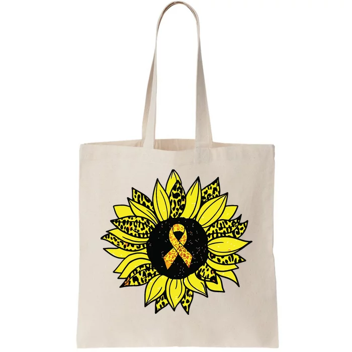 Childhood Cancer Awareness Yellow Sunflower Gold Ribbon Tote Bag