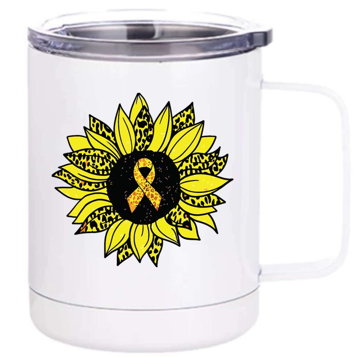 Childhood Cancer Awareness Yellow Sunflower Gold Ribbon Front & Back 12oz Stainless Steel Tumbler Cup