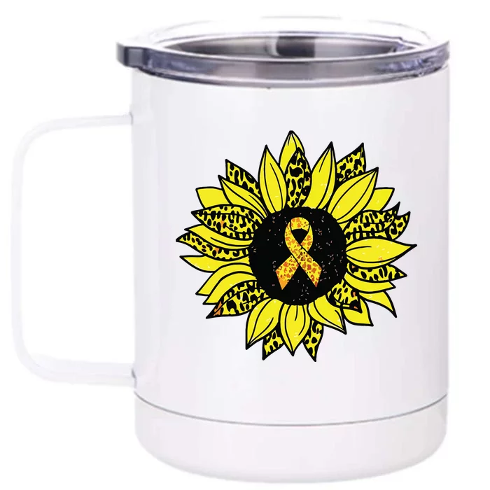 Childhood Cancer Awareness Yellow Sunflower Gold Ribbon Front & Back 12oz Stainless Steel Tumbler Cup