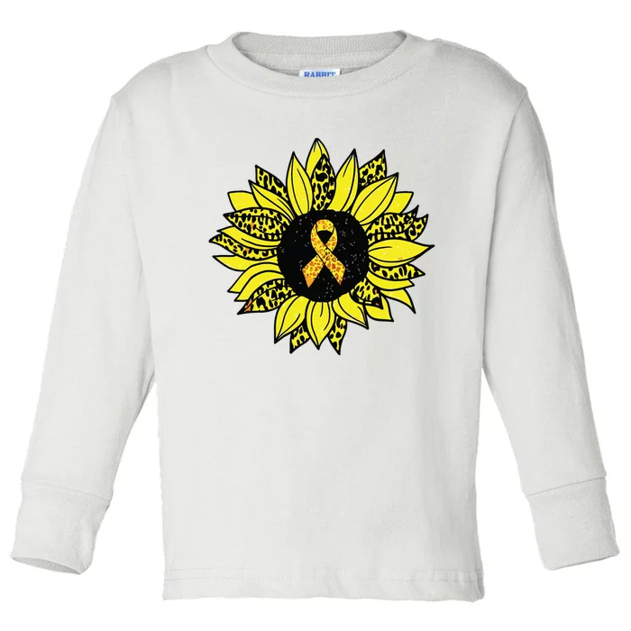 Childhood Cancer Awareness Yellow Sunflower Gold Ribbon Toddler Long Sleeve Shirt