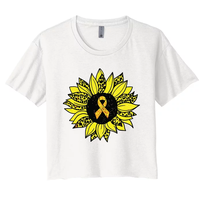 Childhood Cancer Awareness Yellow Sunflower Gold Ribbon Women's Crop Top Tee