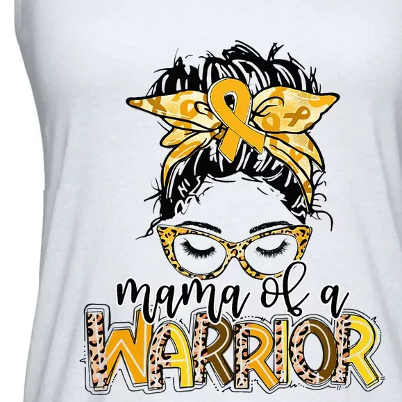 Childhood Cancer Awareness Mama Of A Warrior Messy Bun Mom Ladies Essential Flowy Tank