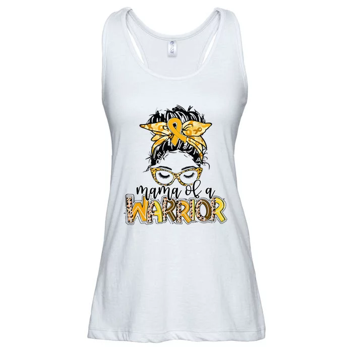 Childhood Cancer Awareness Mama Of A Warrior Messy Bun Mom Ladies Essential Flowy Tank