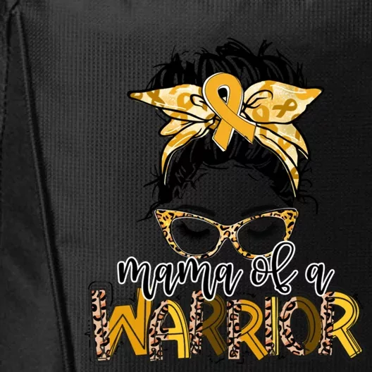 Childhood Cancer Awareness Mama Of A Warrior Messy Bun Mom Meaningful Gift City Backpack