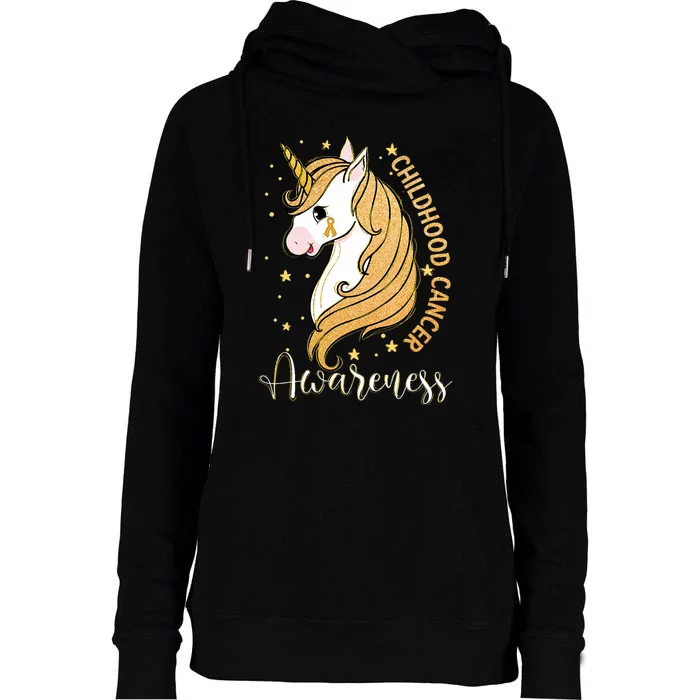 Childhood Cancer Awareness Yellow Unicorn For A Child Fight Womens Funnel Neck Pullover Hood