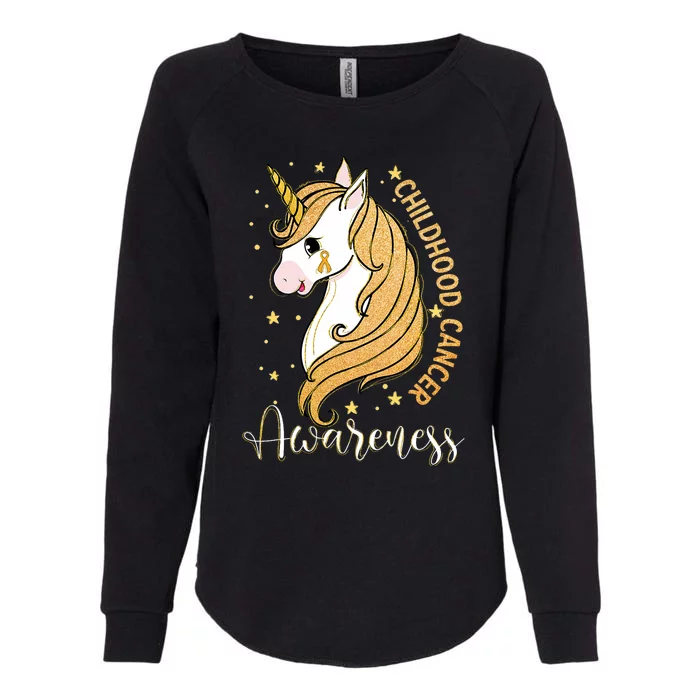 Childhood Cancer Awareness Yellow Unicorn For A Child Fight Womens California Wash Sweatshirt