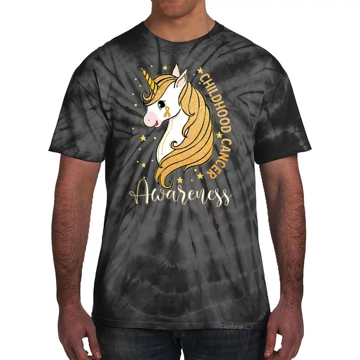 Childhood Cancer Awareness Yellow Unicorn For A Child Fight Tie-Dye T-Shirt