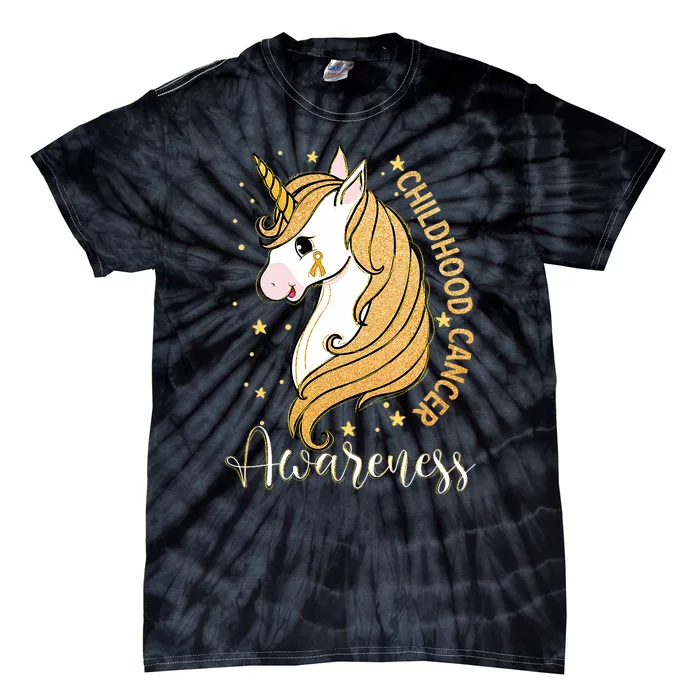 Childhood Cancer Awareness Yellow Unicorn For A Child Fight Tie-Dye T-Shirt