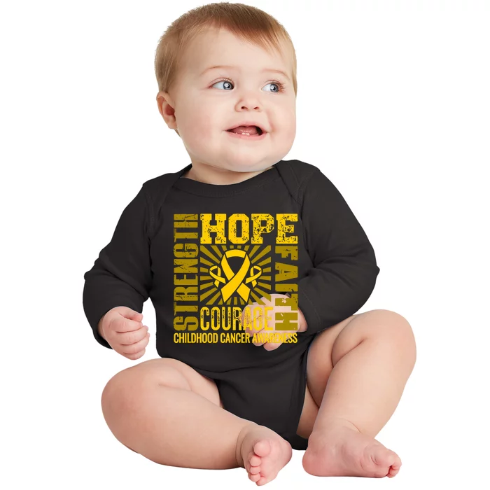 Childhood Cancer Awareness Hope Faith Strength Baby Long Sleeve Bodysuit