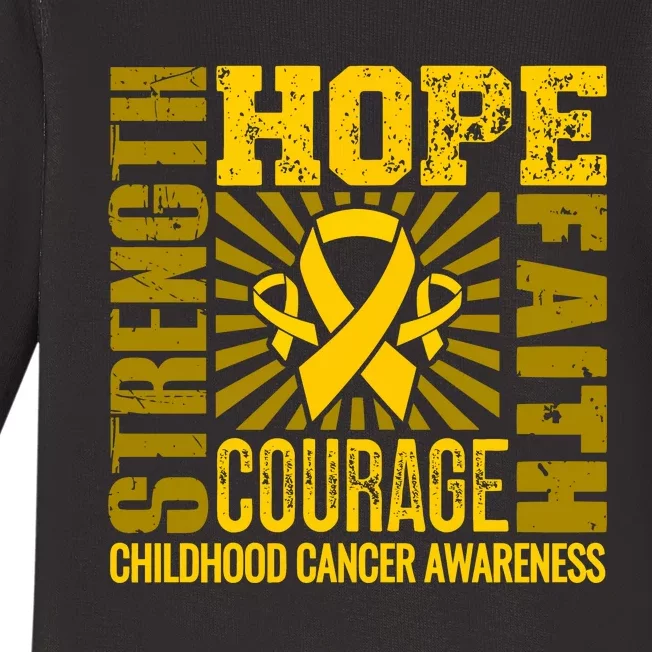 Childhood Cancer Awareness Hope Faith Strength Baby Long Sleeve Bodysuit