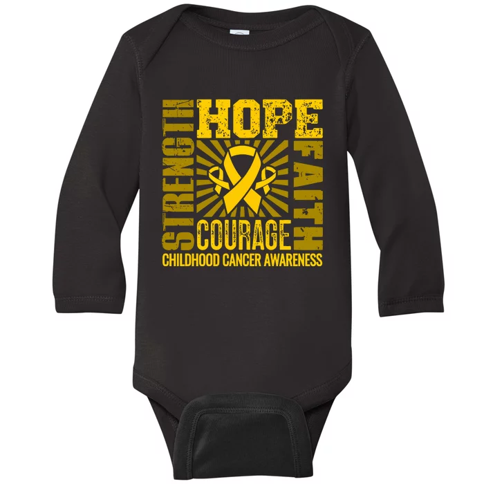 Childhood Cancer Awareness Hope Faith Strength Baby Long Sleeve Bodysuit