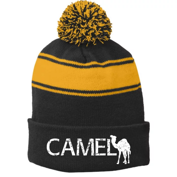 Camel Stripe Pom Pom Beanie