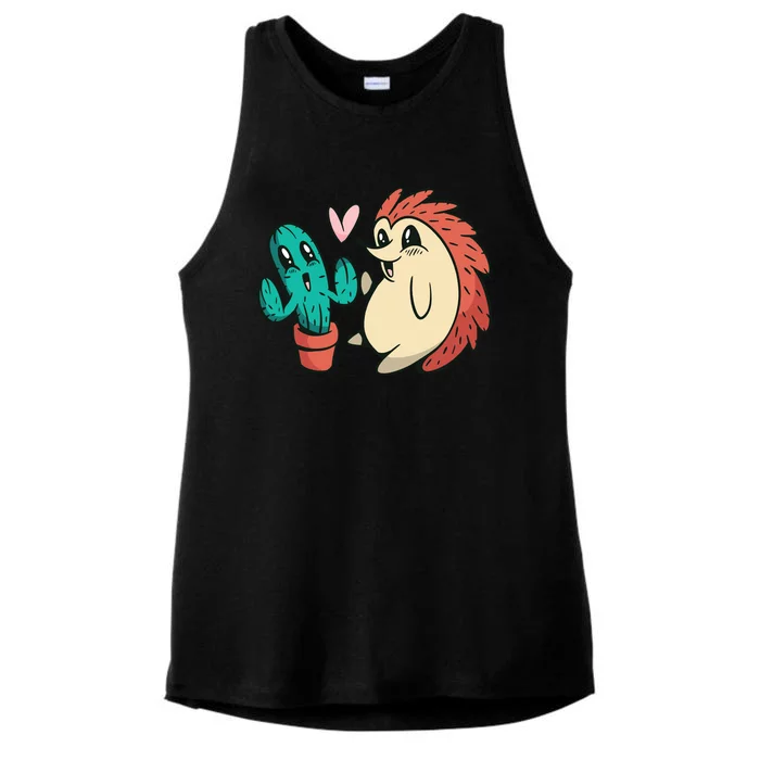 Cute Cactus And Hedgehog Ladies Tri-Blend Wicking Tank