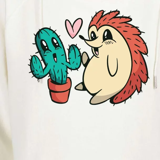 Cute Cactus And Hedgehog Womens Funnel Neck Pullover Hood