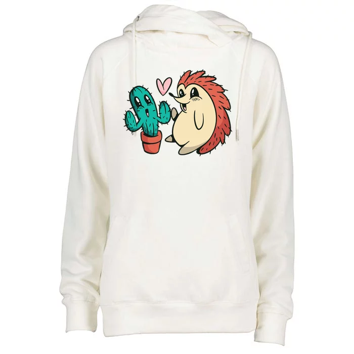 Cute Cactus And Hedgehog Womens Funnel Neck Pullover Hood