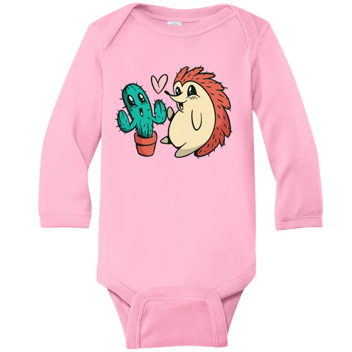 Cute Cactus And Hedgehog Baby Long Sleeve Bodysuit