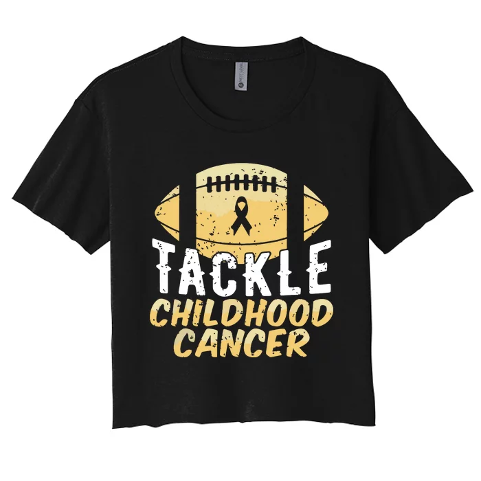 Childhood Cancer Awareness Tackle Childhood Cancer Football Women's Crop Top Tee