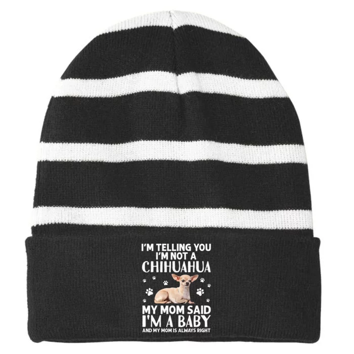 Cute Chihuahua Art For Women Mom Dog Breed Chihuahua Lovers Striped Beanie with Solid Band