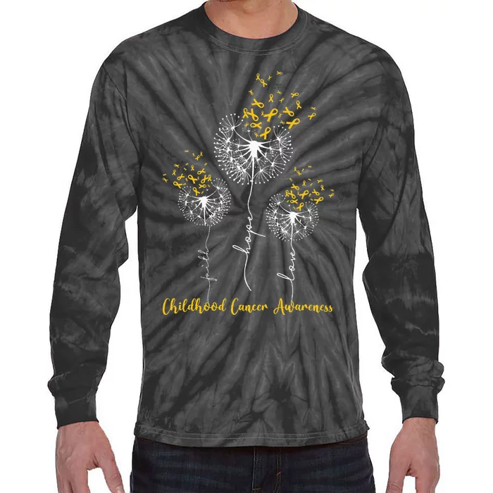 Childhood Cancer Awareness Faith Hope Love Dandelion Tie-Dye Long Sleeve Shirt