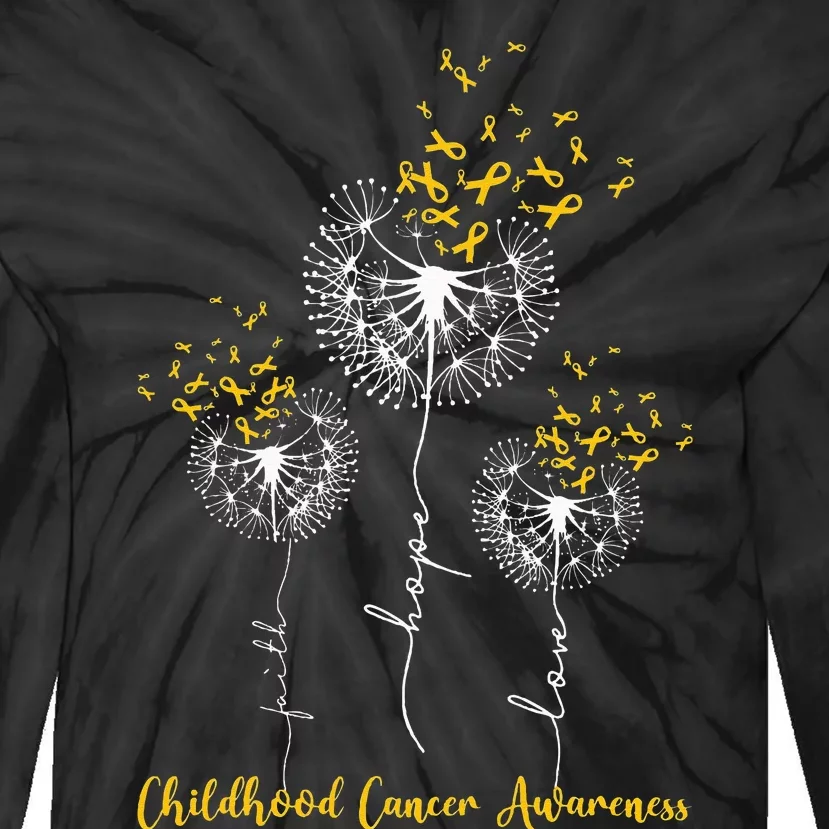 Childhood Cancer Awareness Faith Hope Love Dandelion Tie-Dye Long Sleeve Shirt