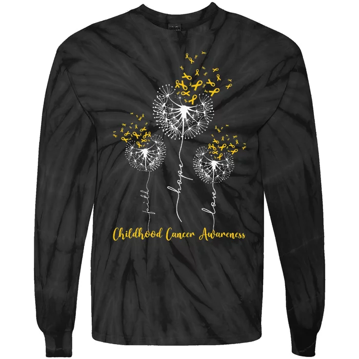 Childhood Cancer Awareness Faith Hope Love Dandelion Tie-Dye Long Sleeve Shirt