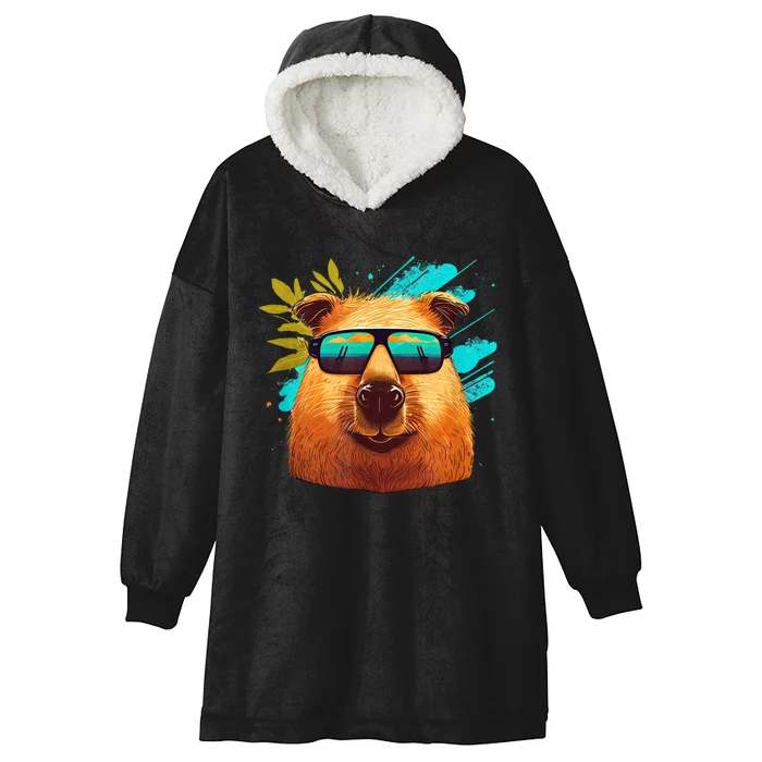 Capybara Cute And Funny Capybara Cool Sunglasses Hooded Wearable Blanket