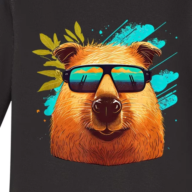 Capybara Cute And Funny Capybara Cool Sunglasses Baby Long Sleeve Bodysuit