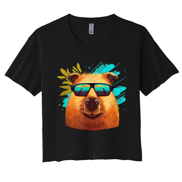 Capybara Cute And Funny Capybara Cool Sunglasses Women's Crop Top Tee