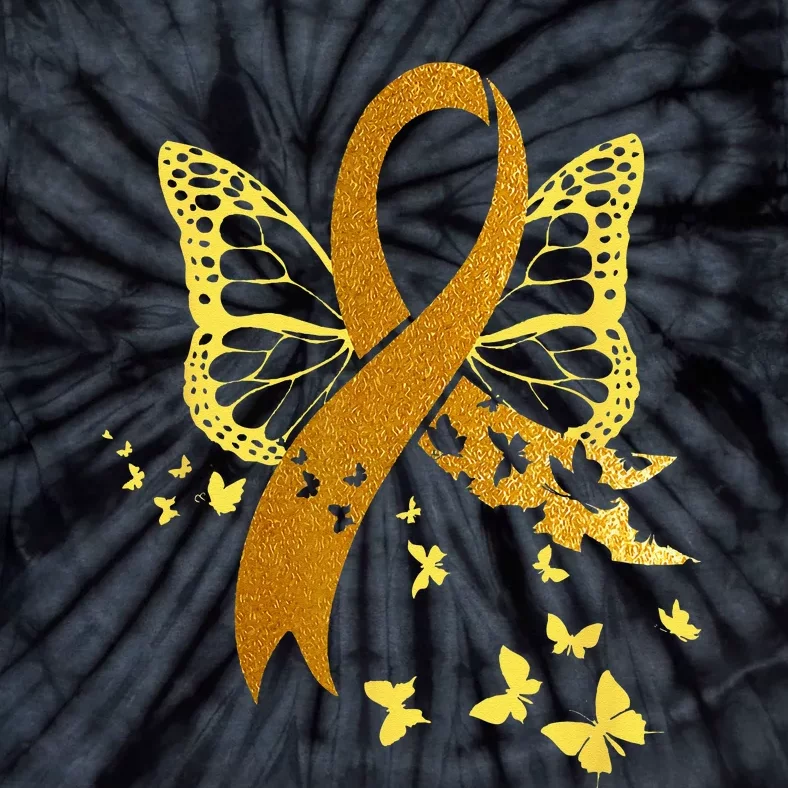 Childhood Cancer Awareness Gold Ribbon Butterfly Fighter Tie-Dye T-Shirt