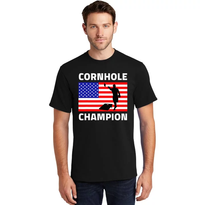 Cornhole Champion American Flag Usa Tall T-Shirt