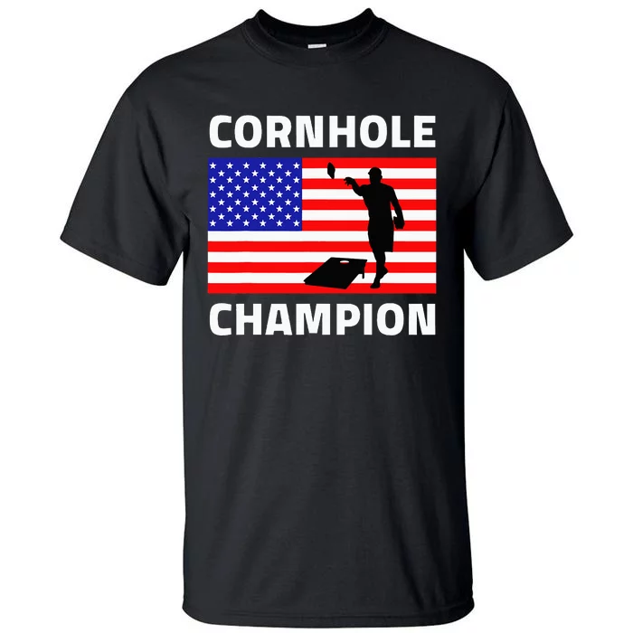 Cornhole Champion American Flag Usa Tall T-Shirt