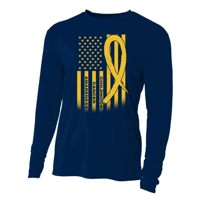 Childhood Cancer Awareness US Flag Cooling Performance Long Sleeve Crew