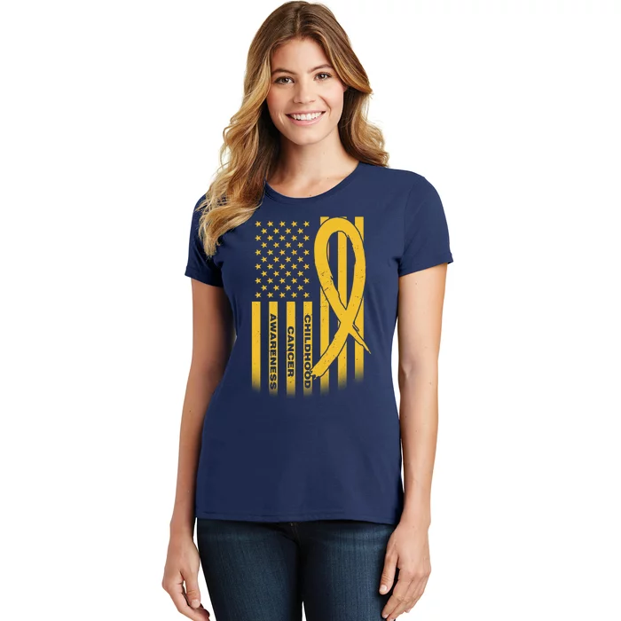 Childhood Cancer Awareness US Flag Women's T-Shirt