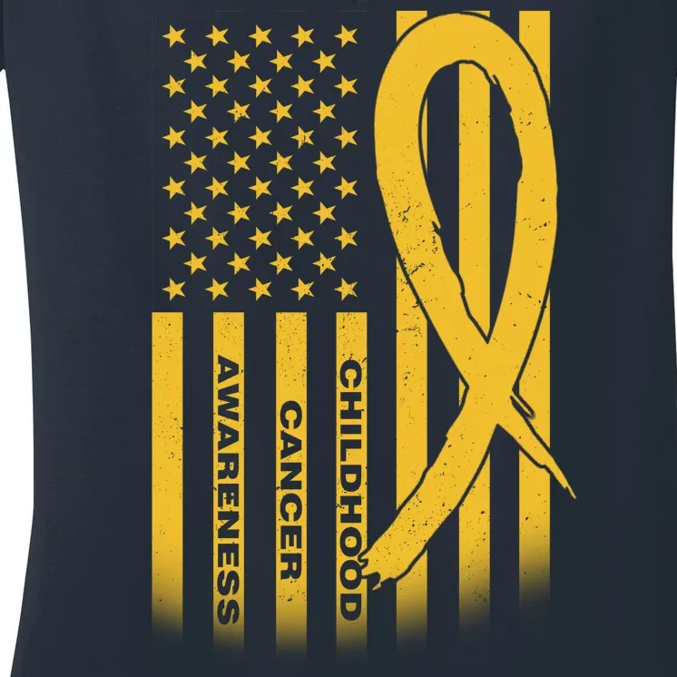 Childhood Cancer Awareness US Flag Women's V-Neck T-Shirt