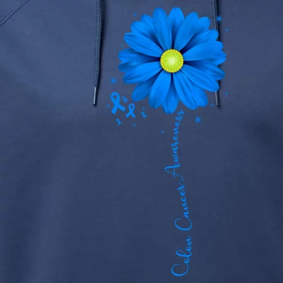 Colon Cancer Awareness Sunflower Ribbon Performance Fleece Hoodie