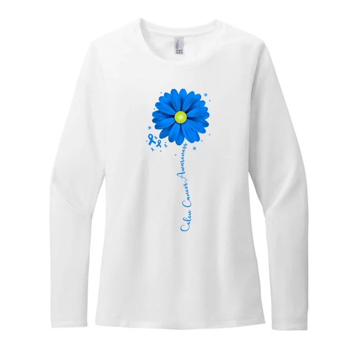 Colon Cancer Awareness Sunflower Ribbon Womens CVC Long Sleeve Shirt