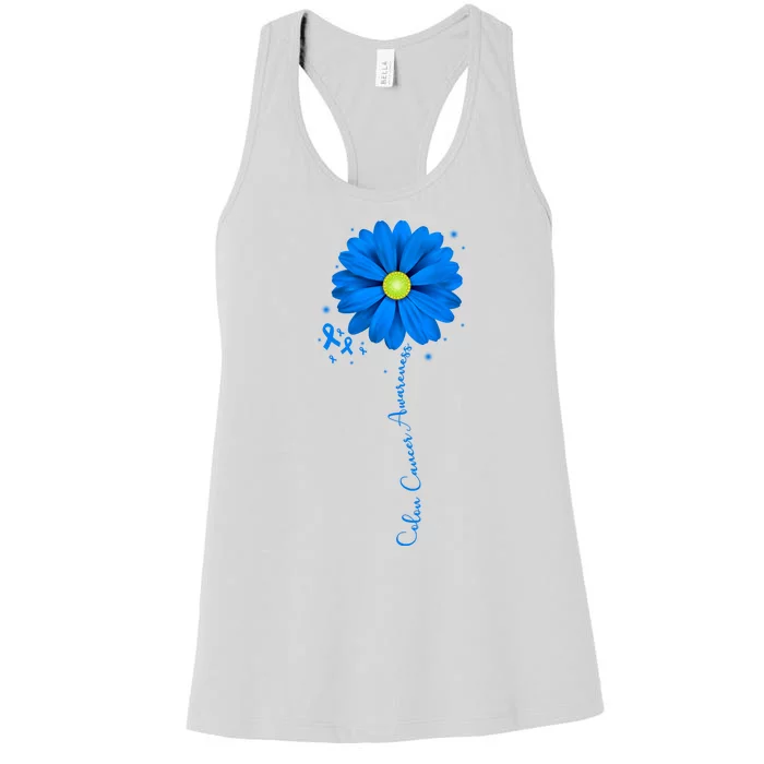 Colon Cancer Awareness Sunflower Ribbon Women's Racerback Tank