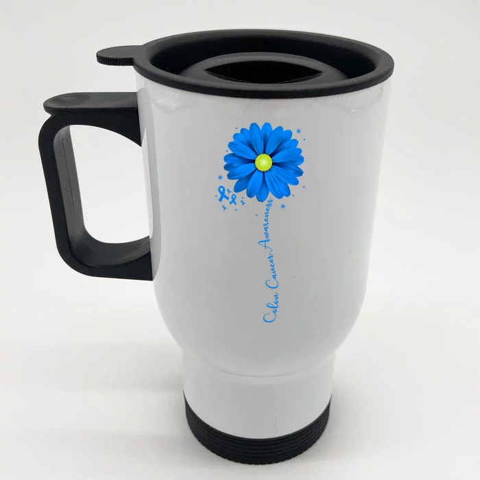 Colon Cancer Awareness Sunflower Ribbon Front & Back Stainless Steel Travel Mug