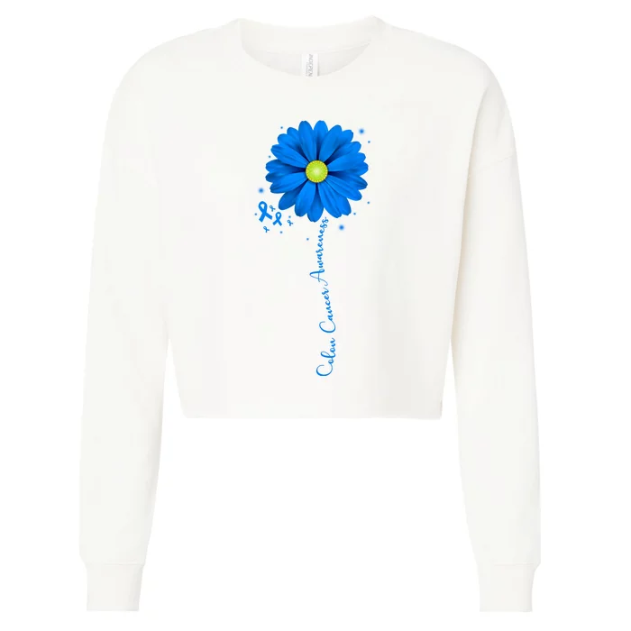 Colon Cancer Awareness Sunflower Ribbon Cropped Pullover Crew