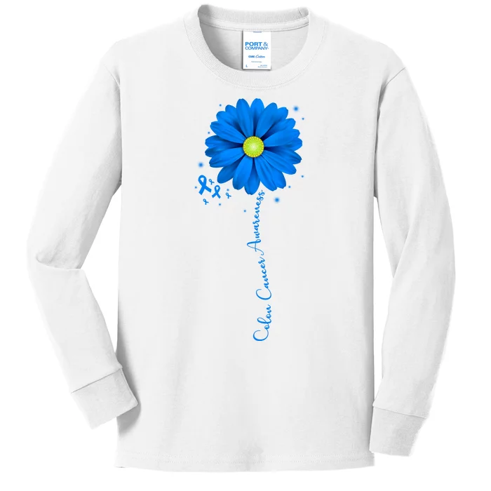 Colon Cancer Awareness Sunflower Ribbon Kids Long Sleeve Shirt