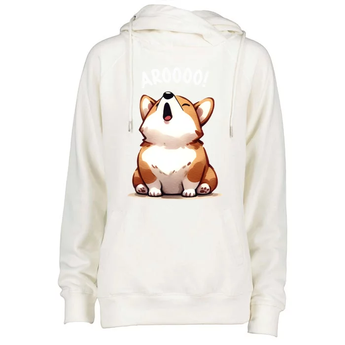 Cute Corgi Arooo Howl Puppy Lovers Dog Mom Gift Womens Funnel Neck Pullover Hood