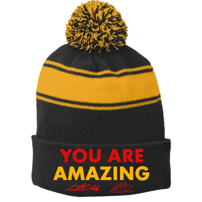 C.A.I.T.L.I.N Clark & Aliyah Boston You Are Amazing Stripe Pom Pom Beanie