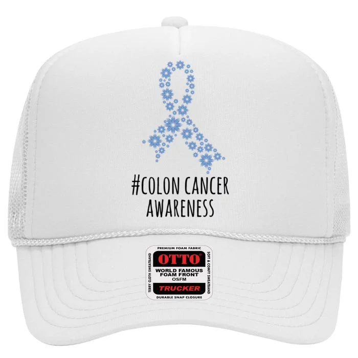 Colon Cancer Awareness Ribbon High Crown Mesh Trucker Hat