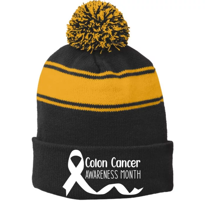 Colon Cancer Awareness Month Black Stripe Pom Pom Beanie