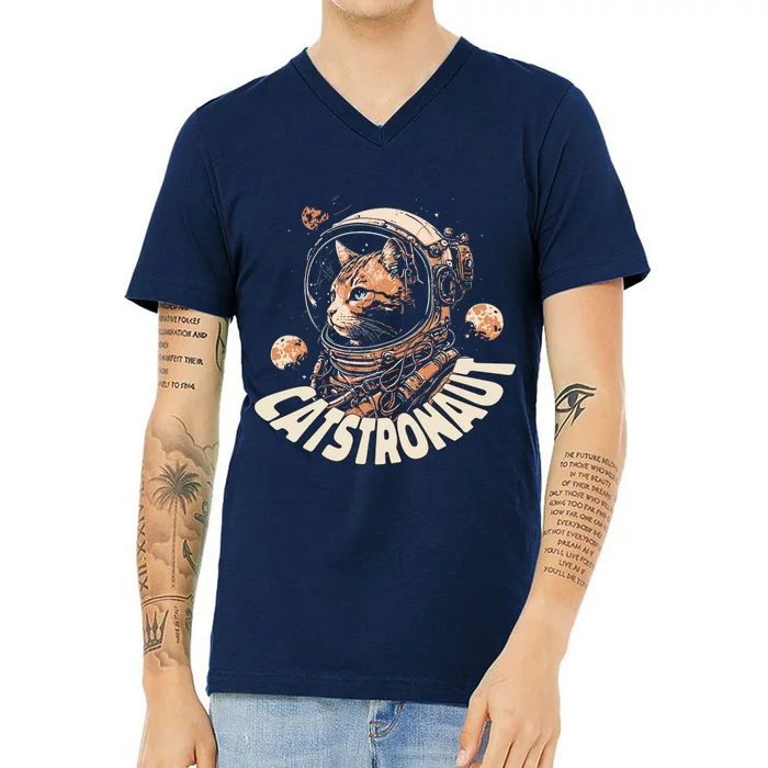 Catstronaut Cat Animal Astronaut V-Neck T-Shirt