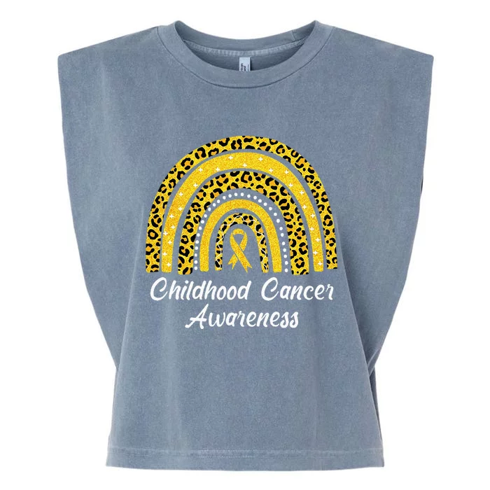 Childhood Cancer Awareness Rainbow Leopard Ribbon Garment-Dyed Women's Muscle Tee